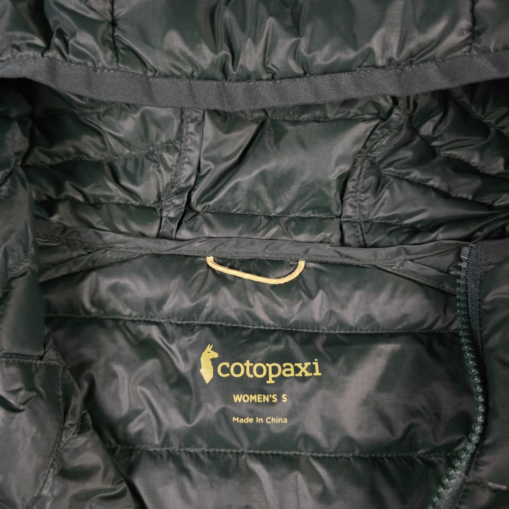 Cotopaxi Green Fuego Down Hooded Jacket Cargo Stripes 800 FP Colorblock Womens S - Picture 10 of 16